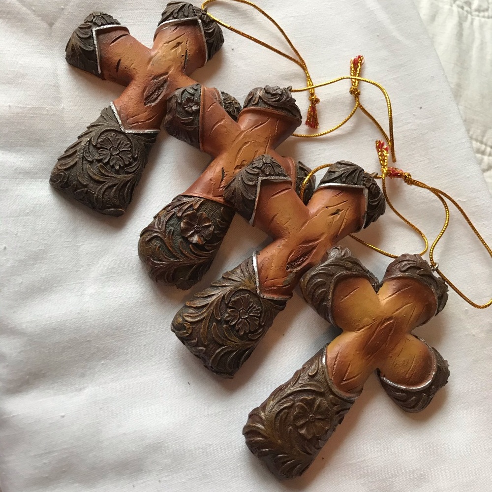 Bundle of 4 Vintage Cross Christmas Ornaments!
